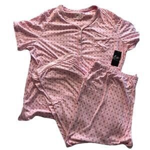 Aria Collection Pink Floral Pajama Set Women’s 100% Cotton Pockets Size 2X NWT